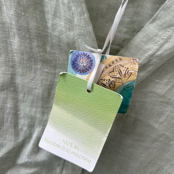 Women's large light green Sigrid Olsen 100:/: linen tunic button down shirt - Picture 7 of 13